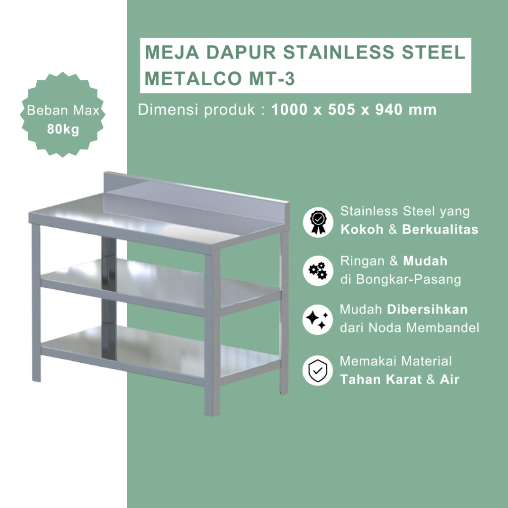 Meja Dapur/Meja Kompor Stainless Steel Metalco MT-3