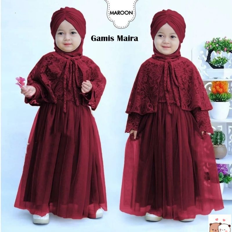 N.H - No Hijab Gamis Brukat Anak Usia 3-5 Tahun / Set Gamis dan Rompi / Gamis Amaira Kids