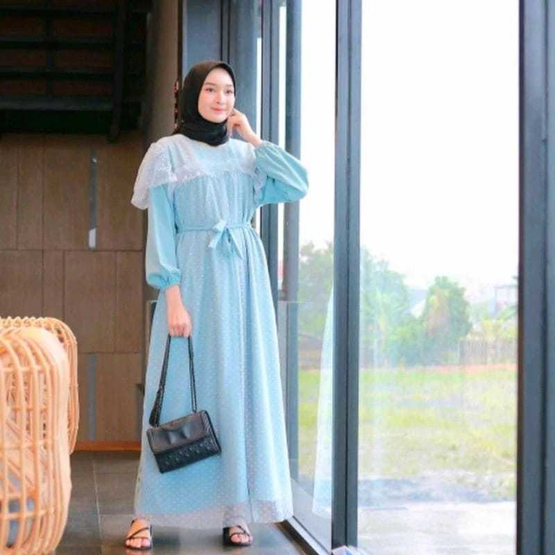 MIRA DRES TILE DOT BRUKAT PARTI GAMIS MAXY REMAJA BROKAT IMPOR WANITA MUSLIM