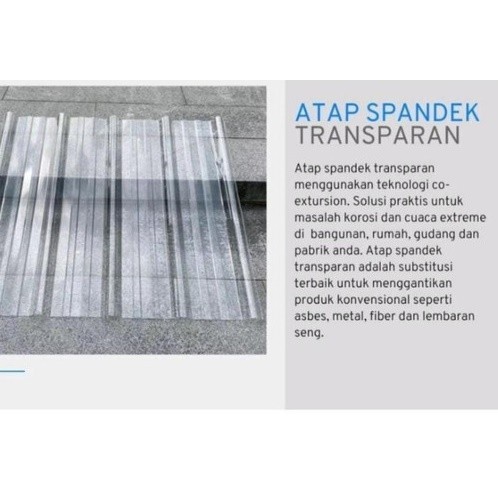 Atap / genteng Spandek Transparan/Spandex Bening 1,1mm PET