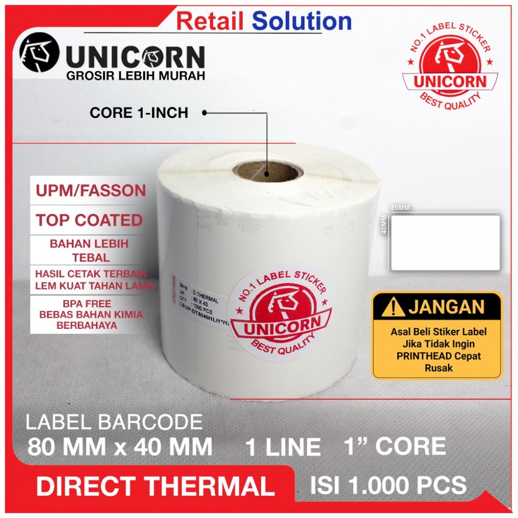 

Stiker Label Barcode Thermal 80x40 mm / 80 x 40 mm / 80x40mm isi 1000
