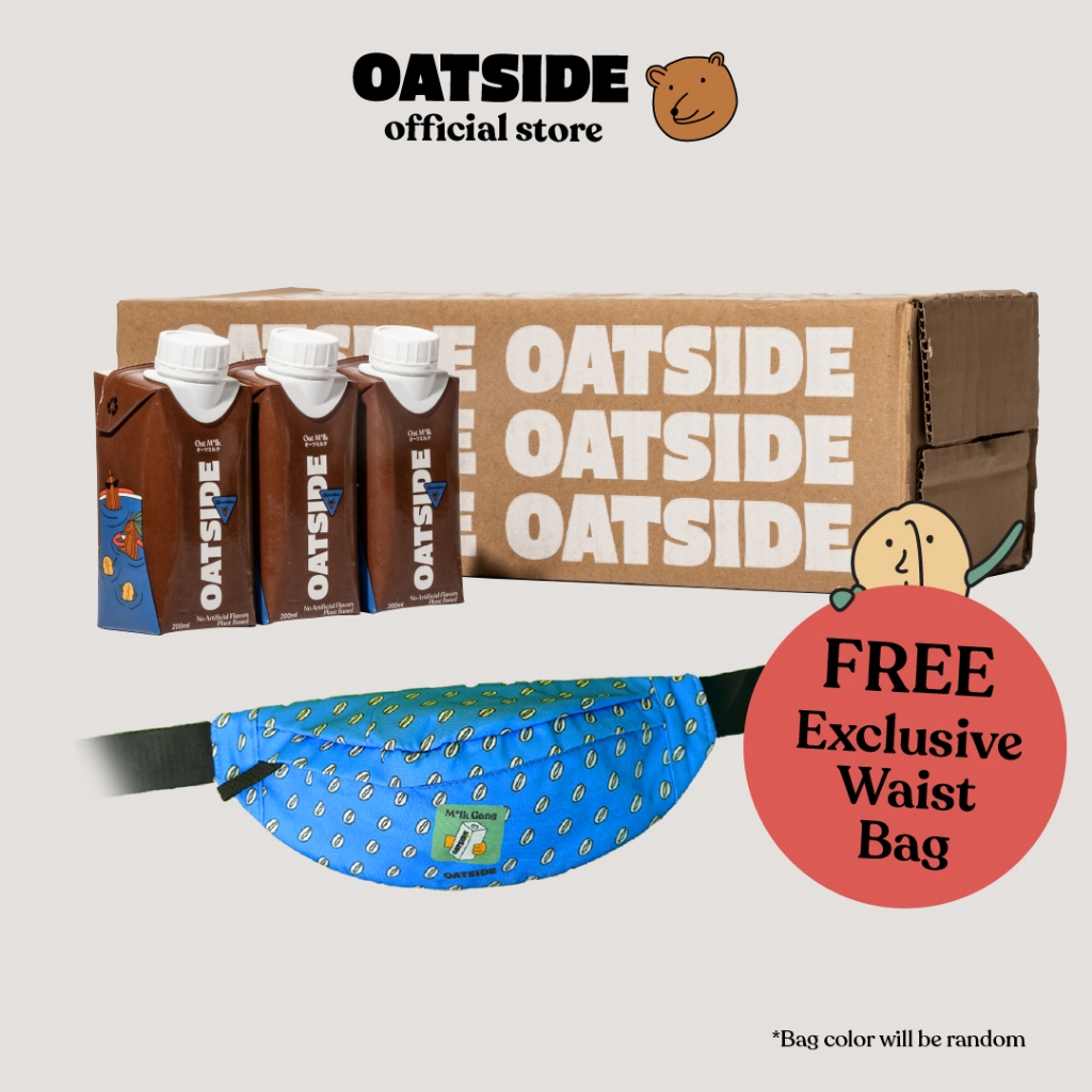 

OATSIDE Mini Cap Oat Milk Chocolate 200ml (24 Pcs) (Kemasan Tutup Botol) FREE Waist Bag | Susu Oat Rasa Cokelat