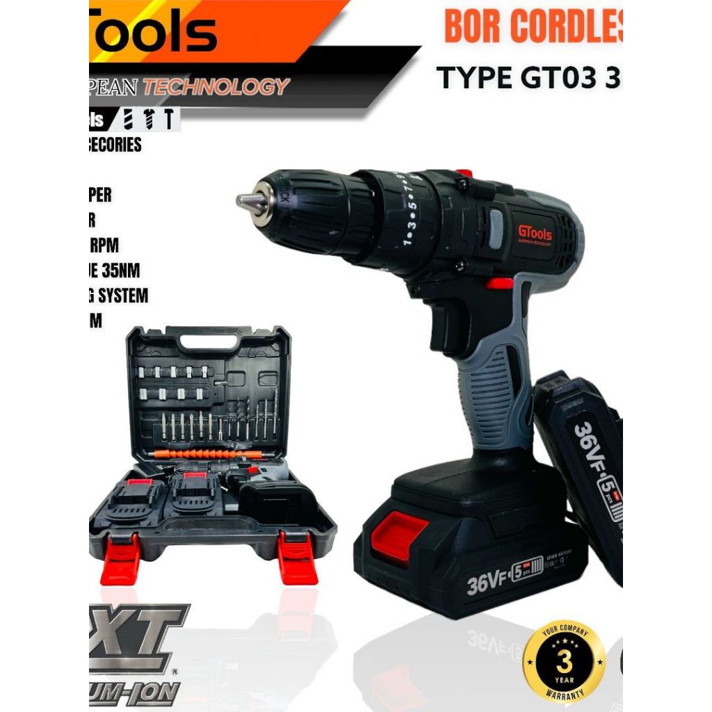 PROMO 1 JAM BOR CORDLESS GT 03 10X LEBIH KUAT DARI MAKITA HP488DYEX1 YANG READY DIKIRIM BOR BATRAI A