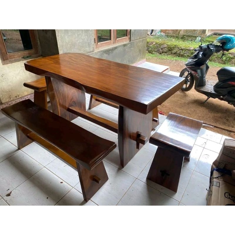 Seat Meja Makan Kayu Trembesi Utuh