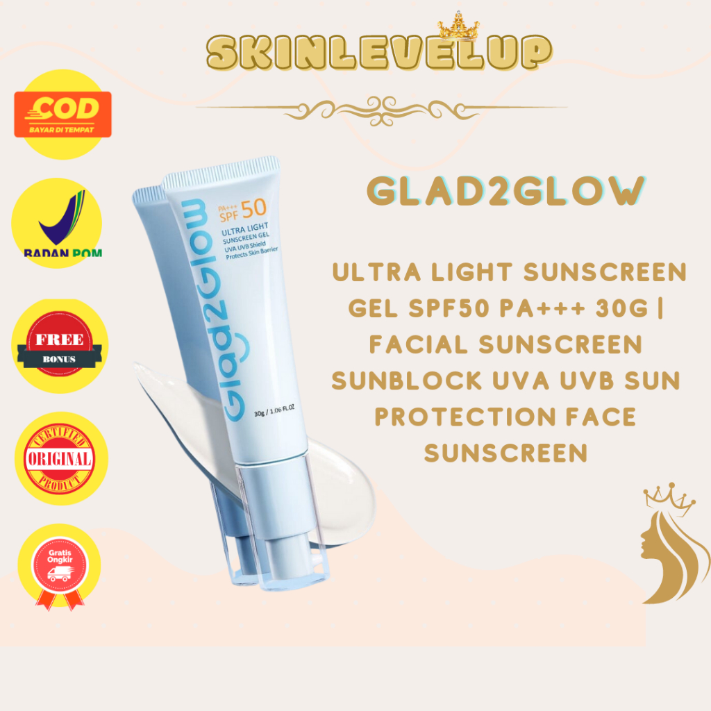 Glad2Glow Ultra Light Sunscreen Gel SPF50 PA+++ 30g | Facial Sunscreen Sunblock UVA UVB Sun Protecti