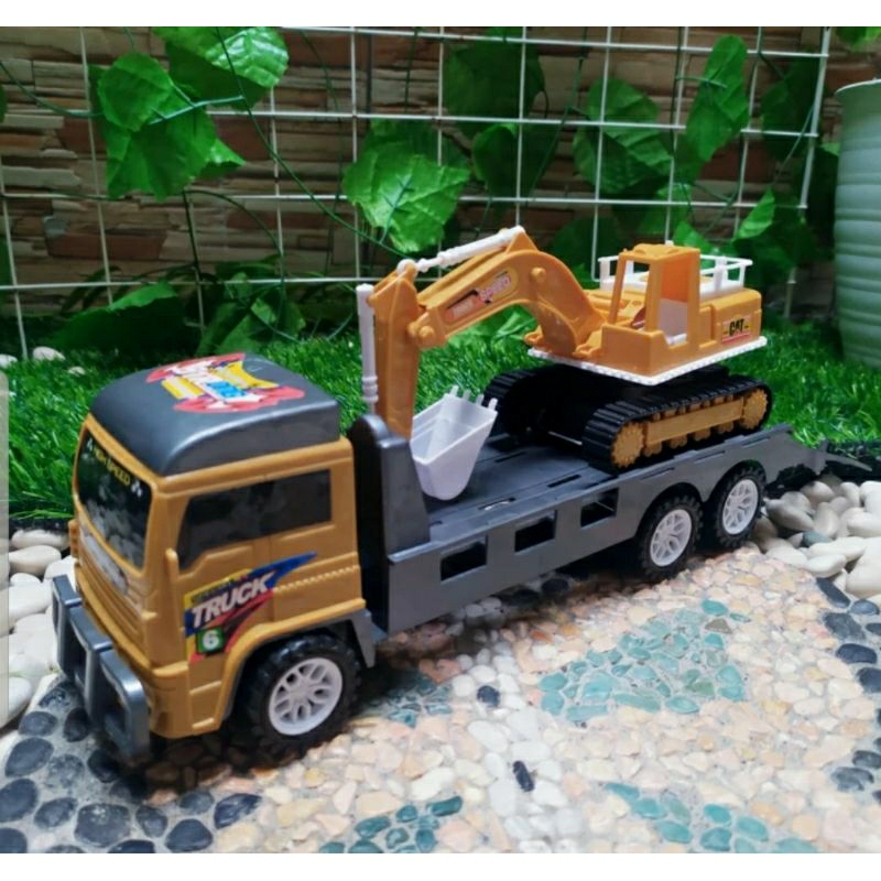 Mainan Set Truk Angkut Forklift Trailer Muatan Excavator Anak Edukatif
