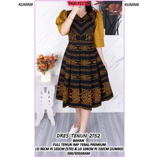 DRESS WIRU TENUN RAMPEL, BAJU PESTA DRESS WANITA, LENGAN PENDEK