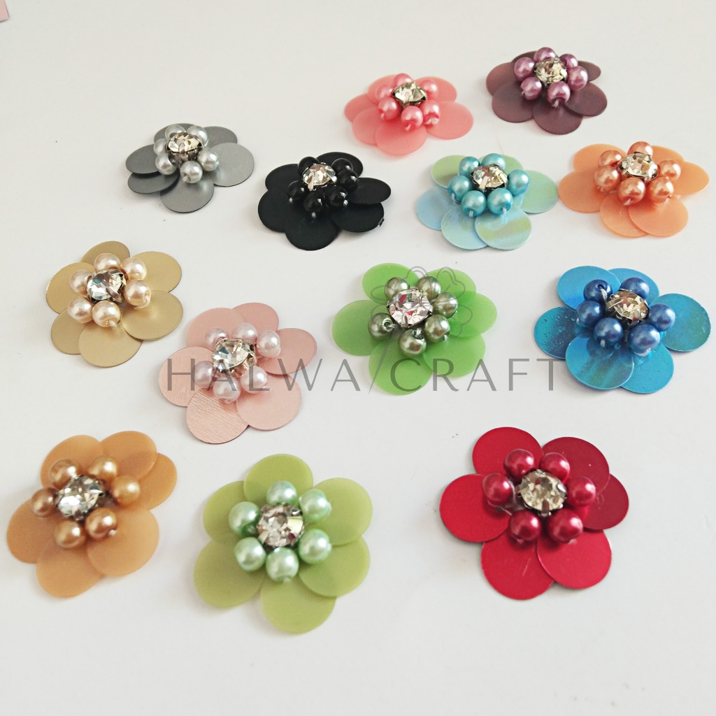 Bunga 3D Sequin01 / Bunga Juntai untuk Kebaya Baju Dress / Aplikasi Payet Bunga 3D Murah