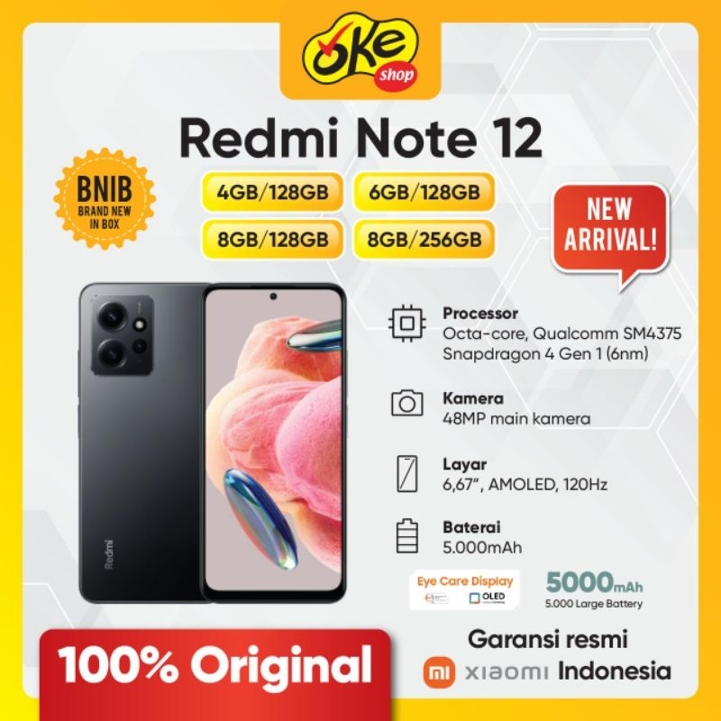 Xiaomi Redmi Note 12 4G (Ram 4/128GB )-Garansi Resmi- Gray
