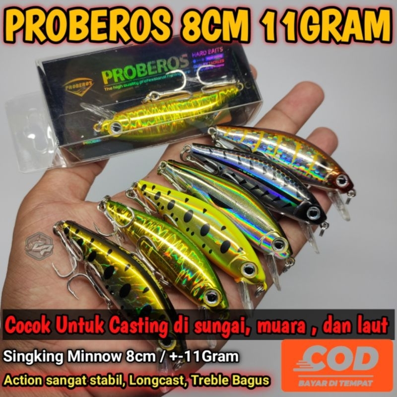 Lure Minnow Sinking 8cm 11gr PROBEROS treble sudah bagus / Bkb hook / Minow Proberos