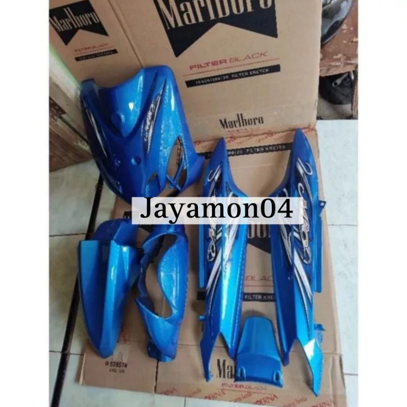 Cover full body halus motor yamaha mio smile 2010 plus striping warna biru