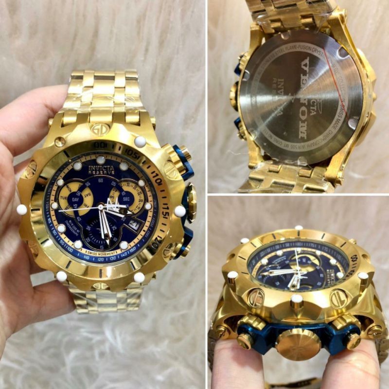 Jam tangan pria INVICTA VENOM CRONO 52MM GOLD COMBI BIRU LIMITED EDITION