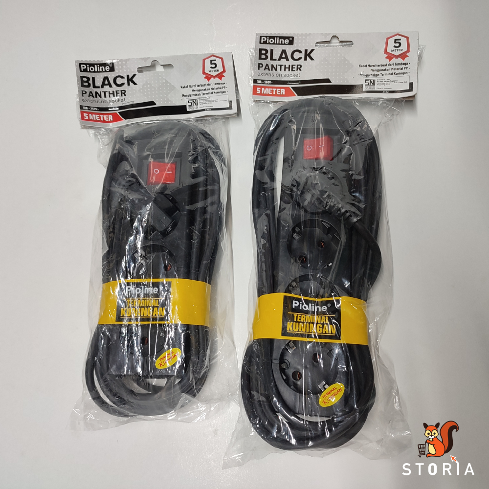 Stop kontak / Sambungan Kabel / Colokan Listrik 3 Lubang Pioline Balck Panther / Stop Kontak Hitam