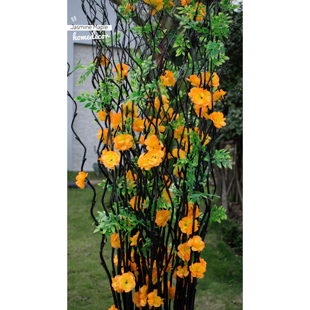 Ready Hiasan Rumah 25 Btg Bambu Ulir Hitam Anyelir Kuning Gradasi 170cm