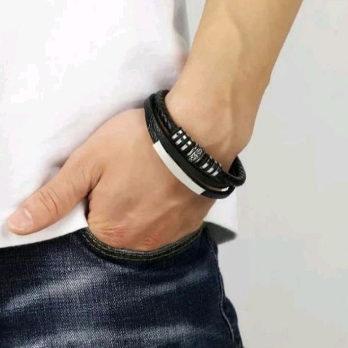 Bangle Gelang Kulit Leather Genuine Pria