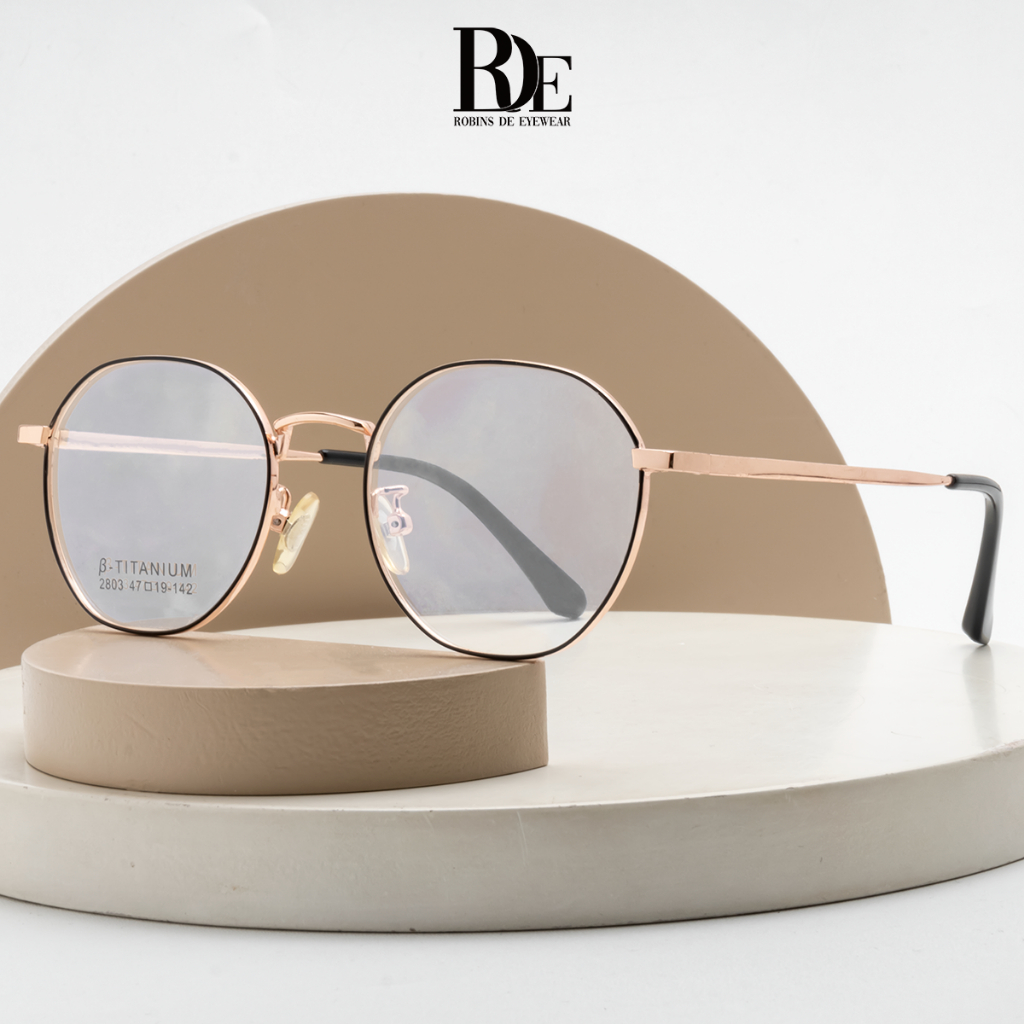 Robins kacamata Bulat Titanium Kacamata Bisa Minus Photocromic Bluecromic Style Terbaru Pria Wanita 