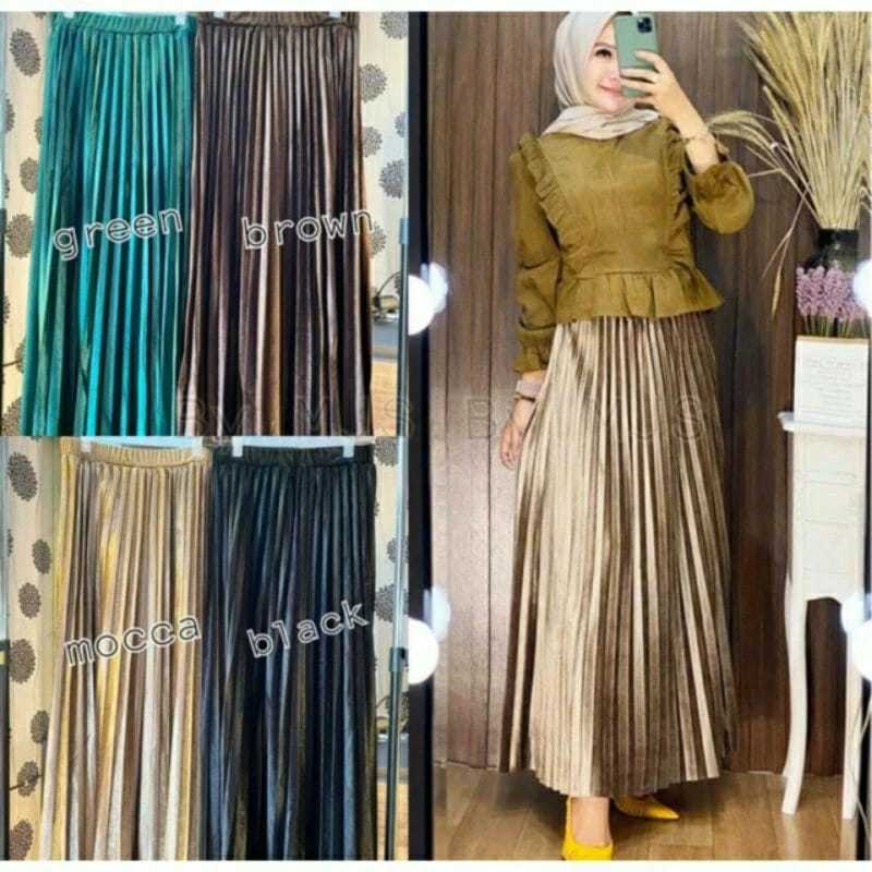 Rok plisket bludru panjang.rok plisket bludru import
