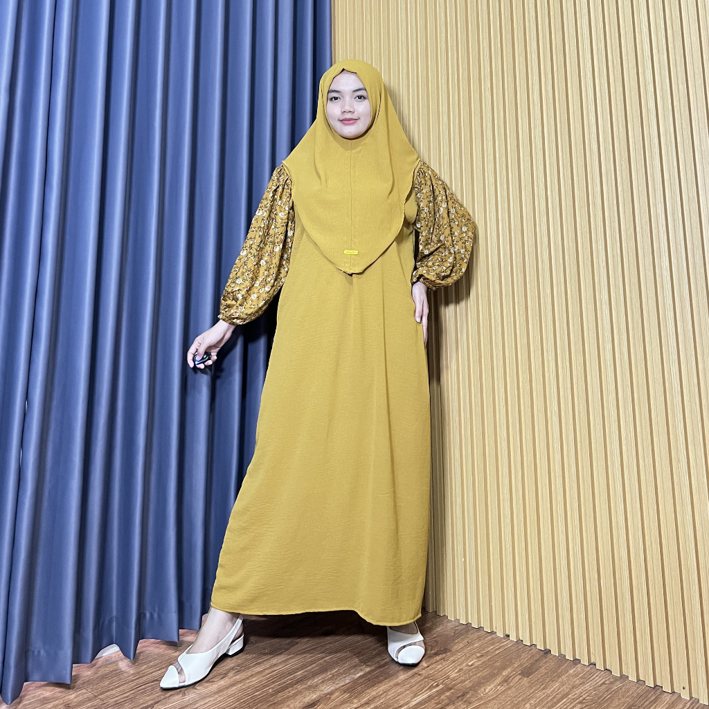 kualitas super elena dress set bergo crinkle kombinasi rayon motif