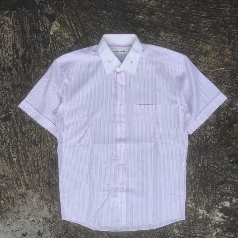 KEMEJA OUTER HAWAII BOWLING WORK SHIRT OPEN COLLAR PIERRE CARDIN MAN STRIPES GARIS OVER SIZE BIG REG