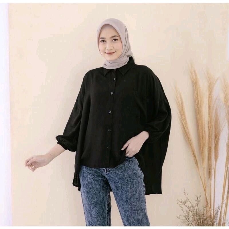 KEMEJA OVERSIZE WANITA LENGAN BALON - KEMEJA RAYON JUMBO - KEMEJA OBERSIZE - KEMEJA POLOS JUMBO XXL 