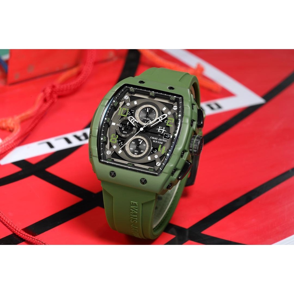 GRATIS  Jam Tangan Pria Evans Jayden 9554-2 Rubber Stainless Steel Kaca Sapphire Chronograph Water R