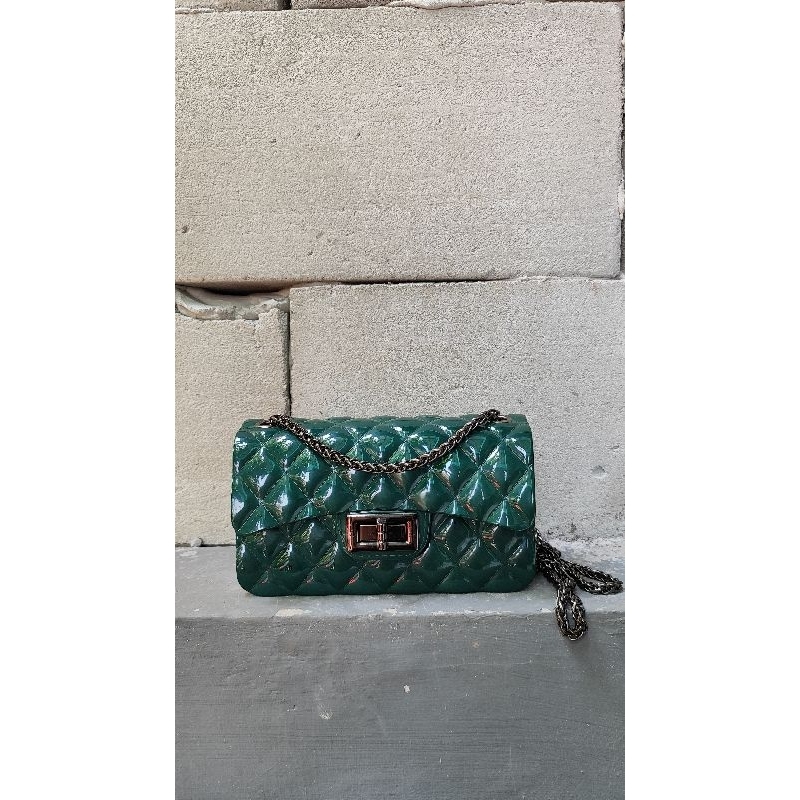 Tas Jelly Glossy Import Rantai Hitam