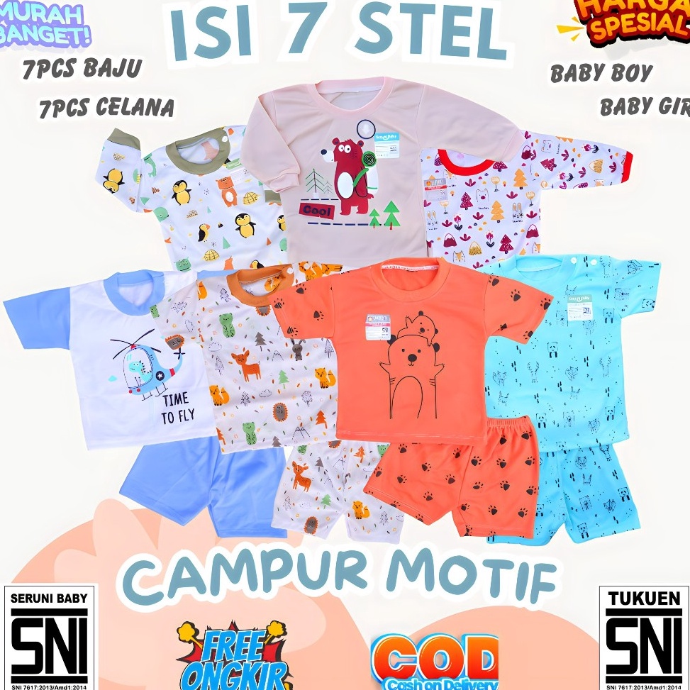 Belanja Hore PAKET USAHA DAPAT 7 BAJU 7 CELANA PAKET SETELAN BAJU BAYI 12 BULAN
