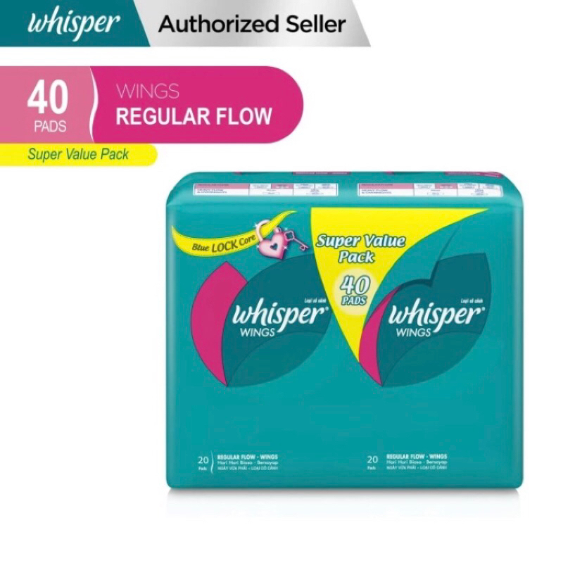 Whisper Pembalut Sanitary Pads Regular Flow Wings Isi 40 (P&G) - Bersayap / Wings