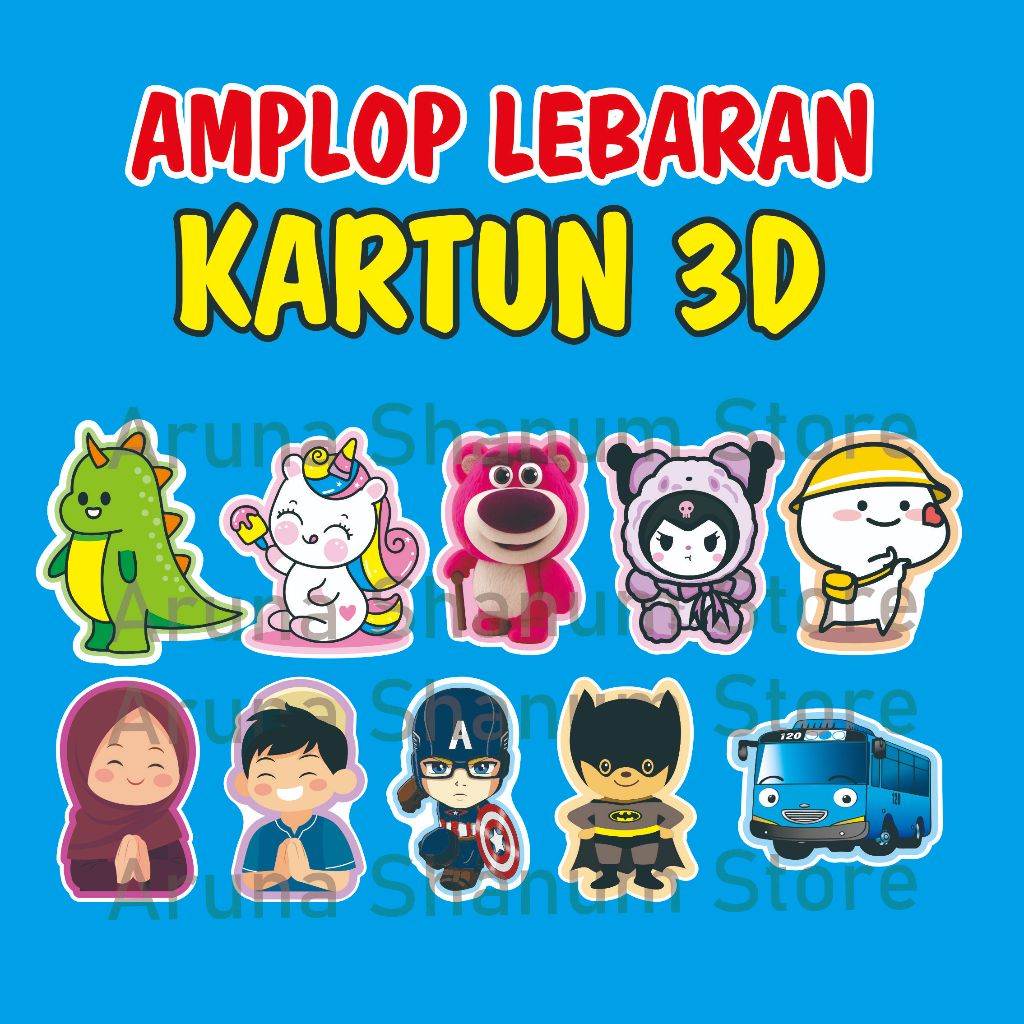 

(10 PCS) AMPLOP LEBARAN 2024 VIRAL 3D KARAKTER KARTUN