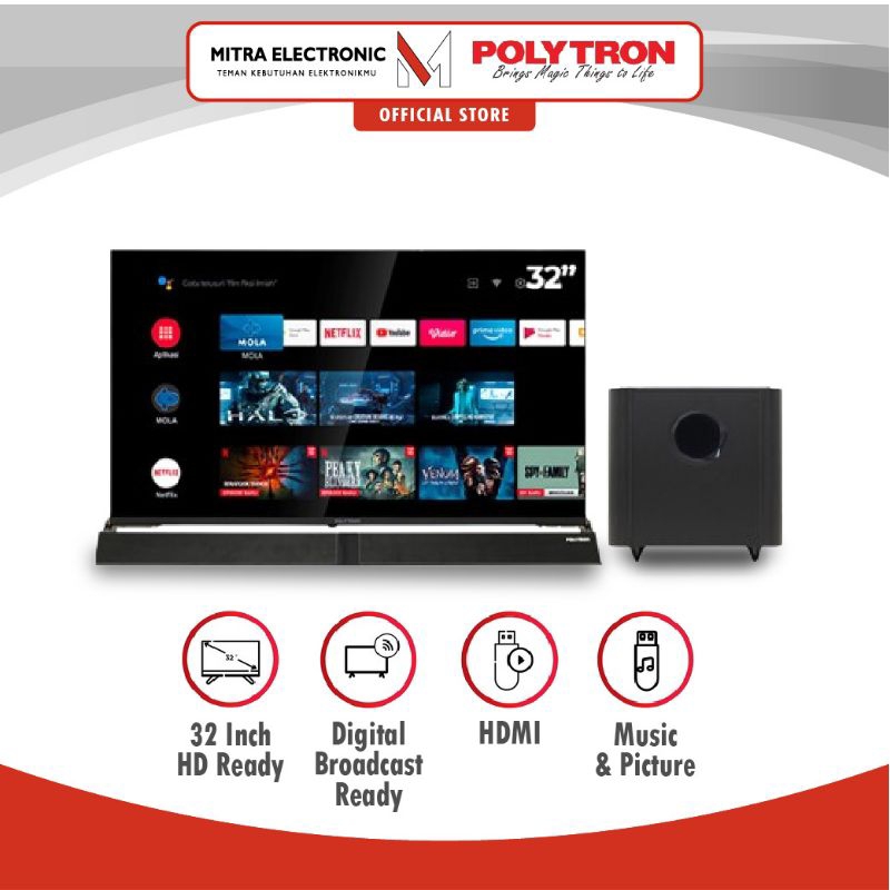 Polytron Smart Tv 32 inch PLD 32BAG9858 Led Digital Cinemax Soundbar TV Garansi Resmi