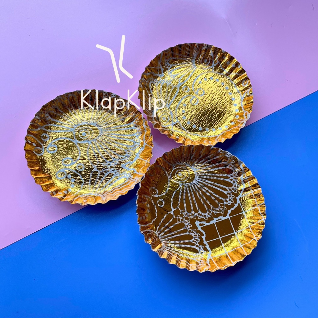 10pcs Piring Kertas Emas Ukuran 12cm - Piring Kertas Emas Motif Batik isi 10pcs - PIRING MAS KERTAS 