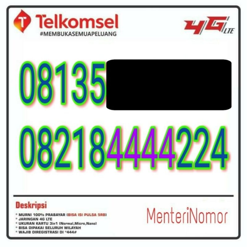 nomor cantik telkomsel prabayar kwarted 4444 murah