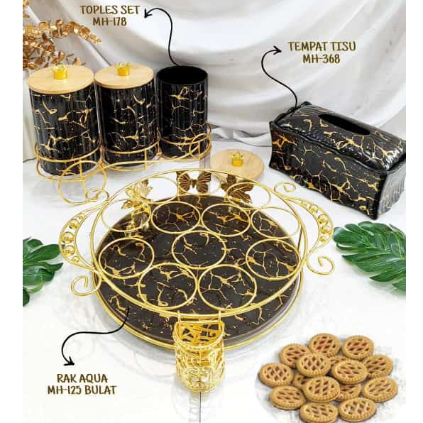 TOPLES KERAMIK PLUS RAK AQUA & TEMPAT TISSUE MARBLE HITAM FIORENZA