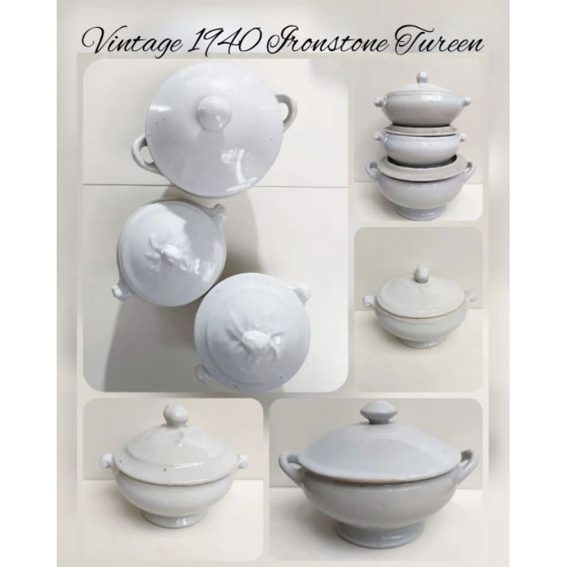 Vintage 1940 Ironstone Tureen, set of three