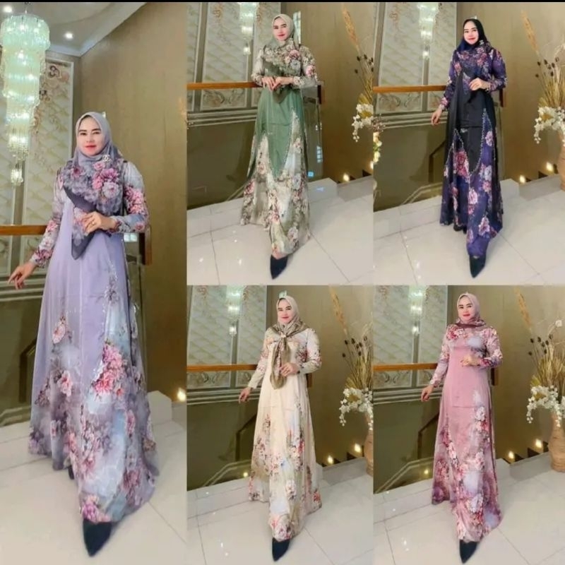 Gamis Nazwa Set Hijab Original Terbaru by Nazwa (ready)