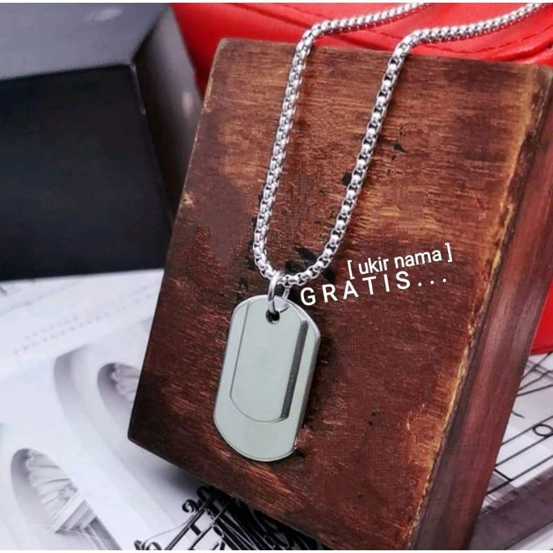 KALUNG PRIA BAJA LIONTIN ARMY STYLE ANTI KARAT BISA UKIR NAMA