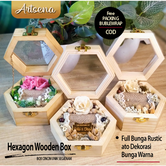 Kotak Cincin Unik/ Kotak Cincin Lamaran dan Nikah /Box Cincin Segi 6 / Ring Box Rustic