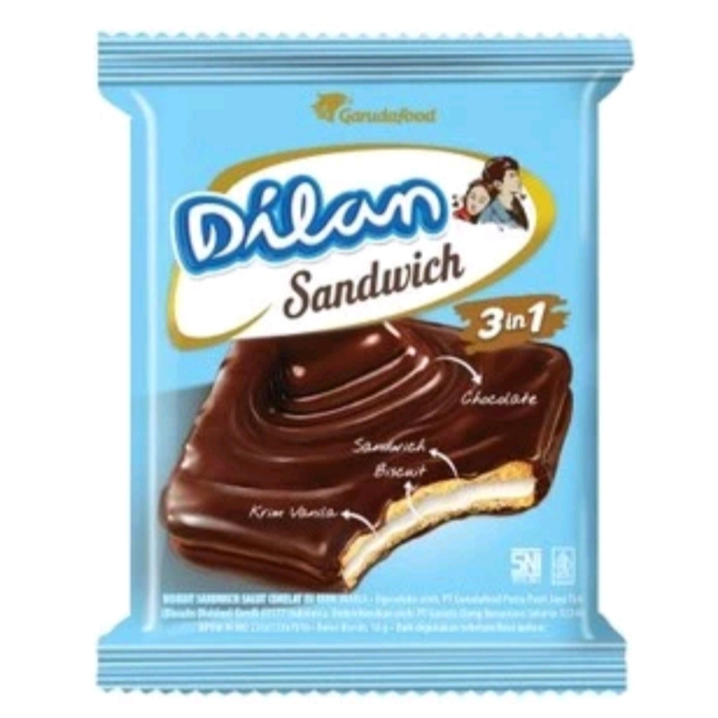 

Dilan Sandwich 3in1 Biskuit Sandwich Coklat renceng isi 10 pcs