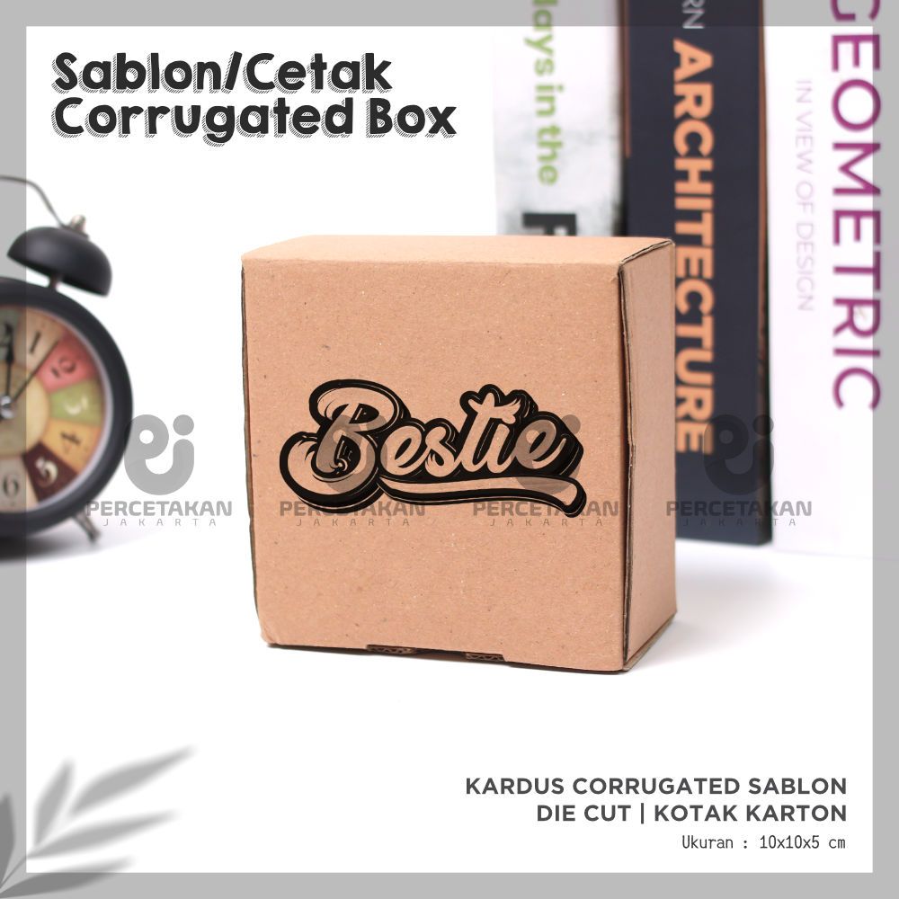 

Sablon / Cetak Kardus Corrugated 10x10x5 CM | Die Cut | Kotak Karton | Box Packing Souvenir Pizza