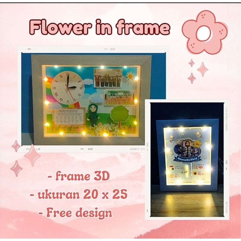 flower in frame / figura 3D / kado ultah / kado babi / figura / kenangan wisuda / kado wedding