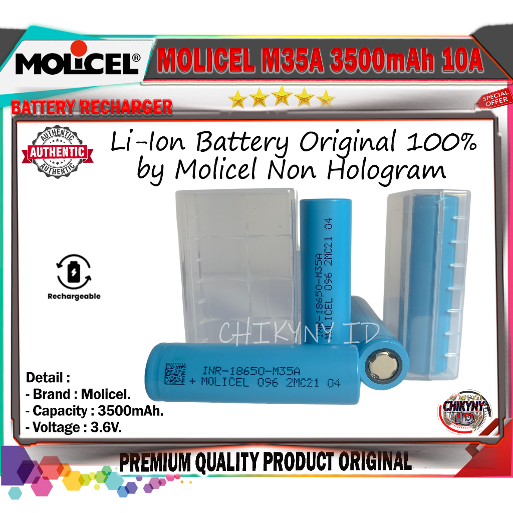 BATTERY MOLICEL M35A 18650 3500mAh 10A ORIGINAL 100% MOLICEL