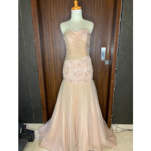Dress kemben cream brukat bling bling wanita kondangan