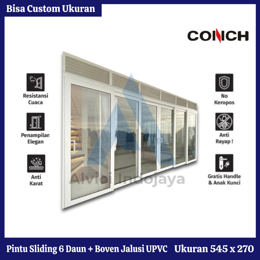 Pintu Sliding 6 Daun + Boven Jalusi UPVC Conch