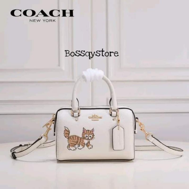 TAS SELEMPANG WANITA CÒÁÇH CD445 MINI ROWAN BOSTON SHOULDER BAG CHALK WHITE