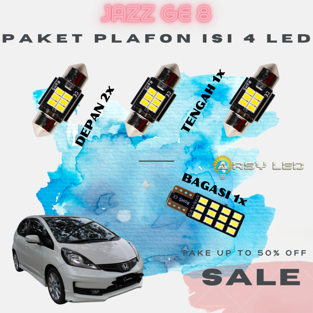 isi Lampu LED Paket isi 4 Lampu LED Plafon Kabin Honda Jazz GE8 Super Bright Mobil Lampu LED Plafon 