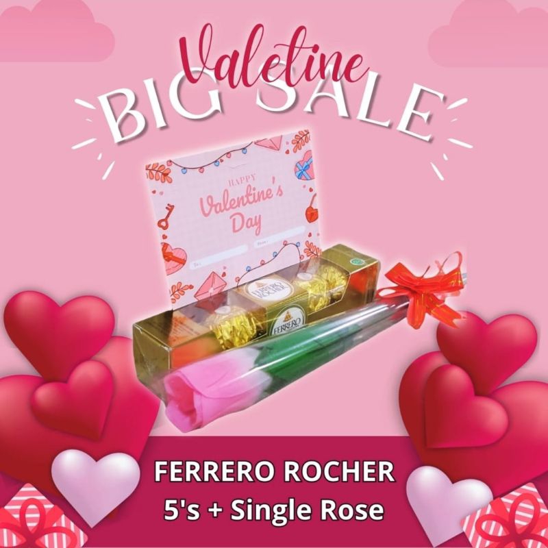 

Coklat Valentine Ferrero Rocher isi 5 Free Bunga Rose dan Gift Card Kado Hadiah Valentine