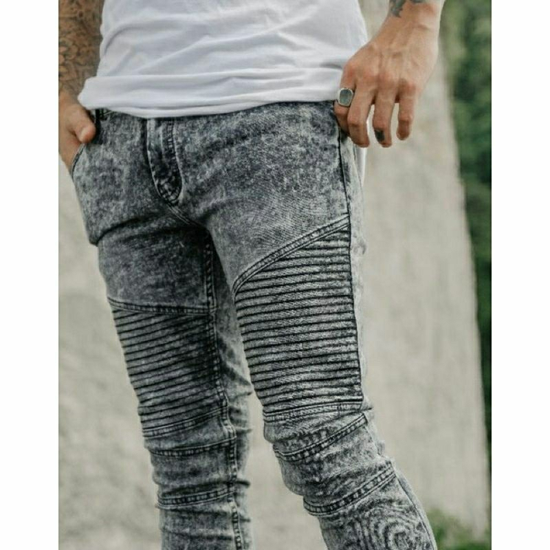 Bikers Rider Ripped - Celana Jeans Pria Sobek Lutut Ripped - Jeans Celana Panjang Hitam Pria Street 