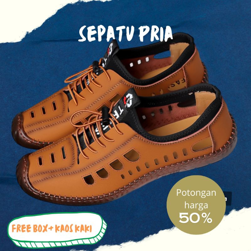 SEPATU SANDAL PRIA DEWASA KULIT IMPORT CASUAL SANTAI HITAM COKLAT 100% ORIGINAL - SEPATU  IMPORT BUS
