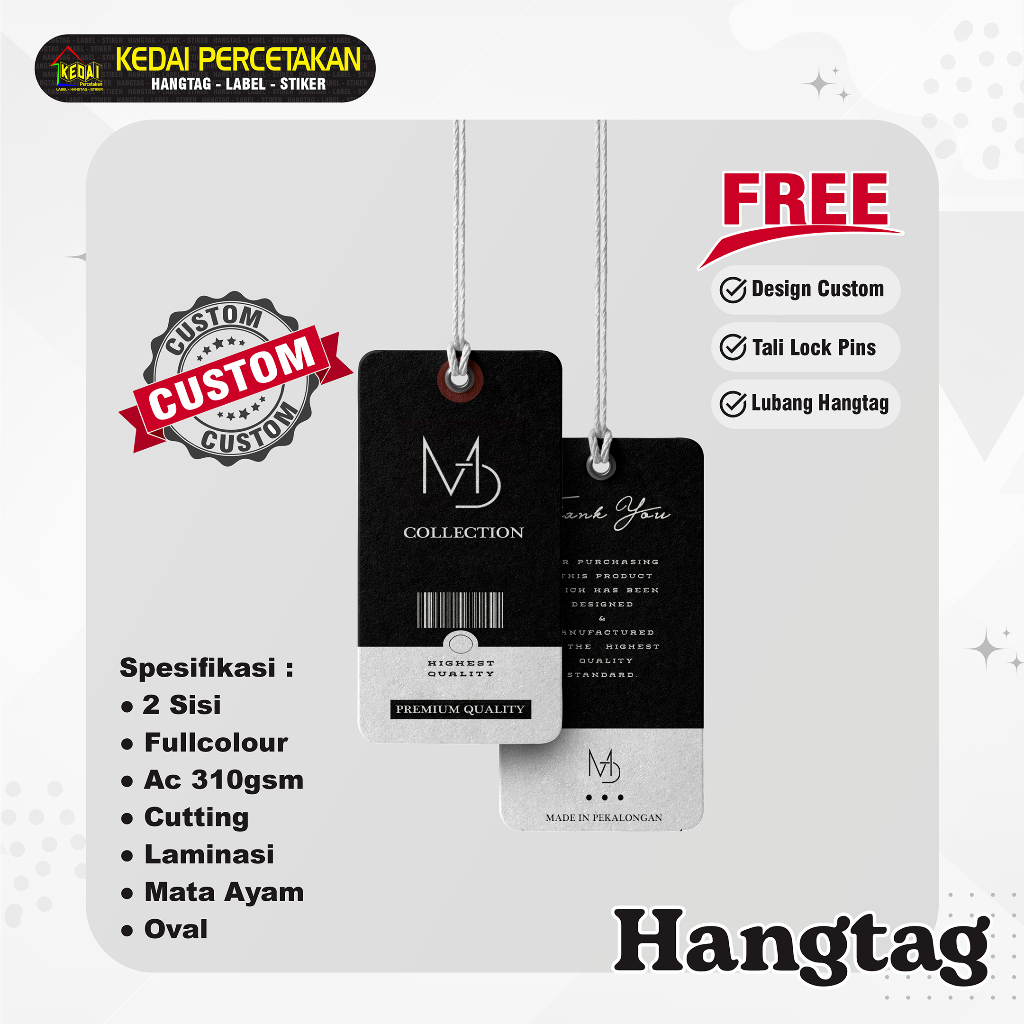 

hantag aksesoris handtag Souvenir hangtag Custom hentek thank you handstag merk price tag label baju lebel merek bonus tali (SSCLMO) 2 Sisi