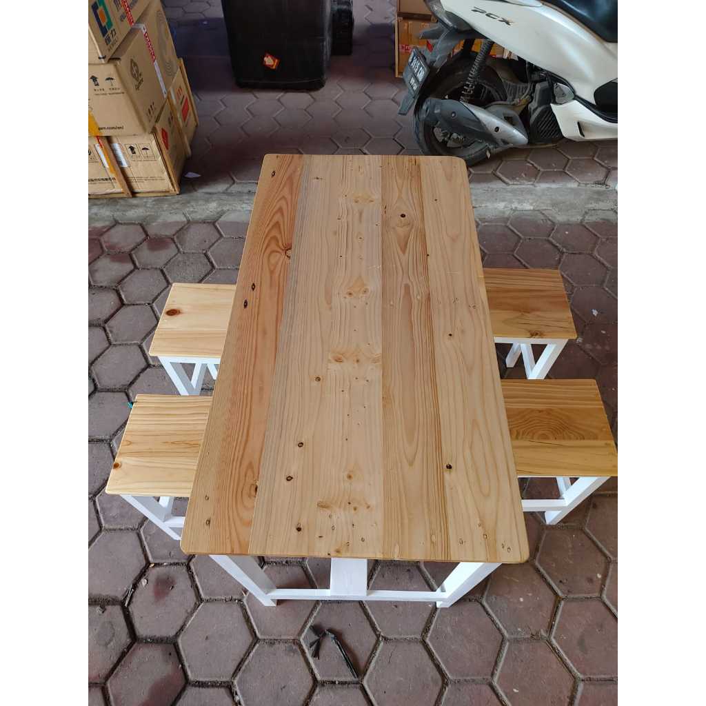 meja makan, meja cafe set 4 kursi kayu jati belanda